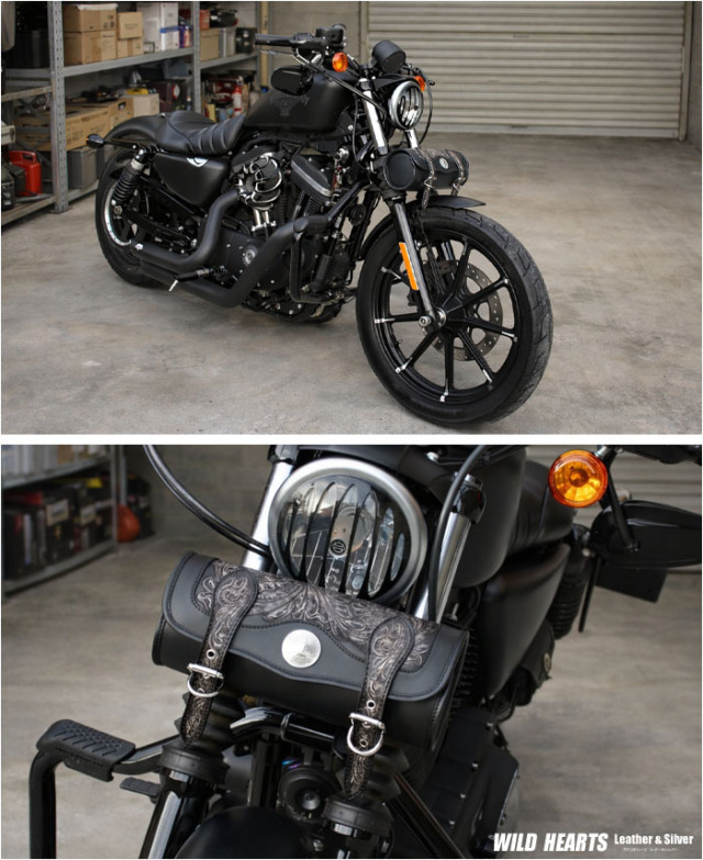 レザー ツールバッグ 本革 フォークバッグ カービング バイク用