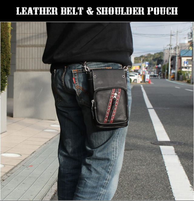 ベルトポーチ ヒップポーチ レザー バッグ 本革 ウエストポーチ
