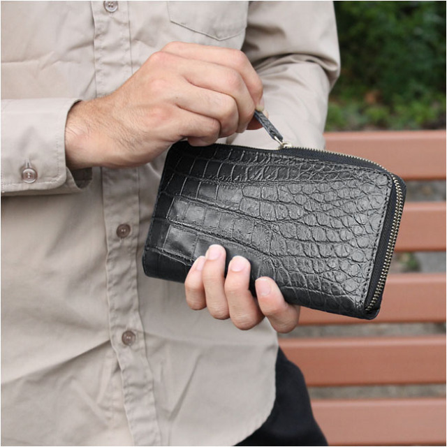 新品 クロコダイル 長財布 ラウンドファスナー ジッピーウォレット 茶  