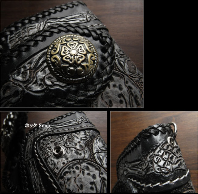 ロングウォレット バイカーズウォレット スカル ドクロ カービング