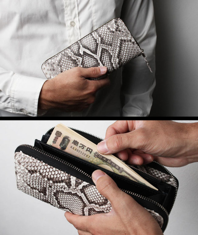 メンズ／レディース パイソンモラレス ラウンドファスナー 長財布