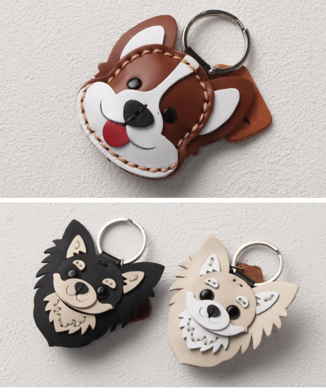 本革 犬のキーホルダー イヌ いぬ 柴犬 ハスキー シュナウザー チワワ