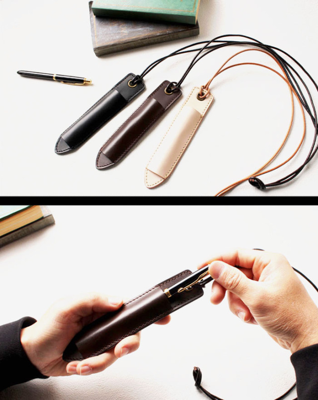 本革 首掛け ペンホルダー ペンケース レザー 1本差しペンケース ヌメ