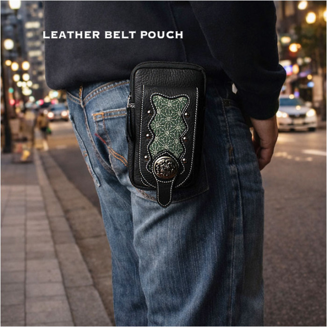 本革 和柄 ミニ ベルトポーチ スマホポーチ スリム コンパクト 小型