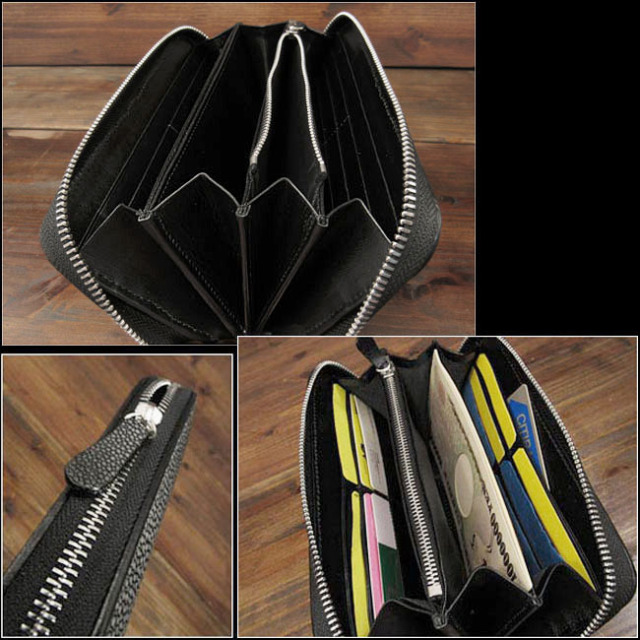 長財布 ブラック スティングレー チャック付き 財布 （新品 送料無料  