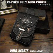レザー　スマホ/アイフォン 8/タバコ/アイコス(IQOS)ケース　牛革　ミニウエスト/ベルトポーチ Genuine Leather iPhone 6,7,8 Case Mini Waist Pouch　WILD HEARTS Leather&Silver(ID sc1944r51)