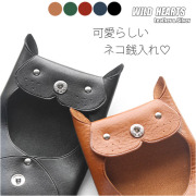 ネコ 猫型 ミニ コインケース 本革 小銭入れ 小物入れ アクセサリーポーチ コイン 二つ折り財布 オイルレザー ウォレット ミニ コンパクト 薄い スリム 日本製 姫路レザー Leather Bi-fold Mini Wallet WILD HEARTS Leather&amp;Silver (ID cc388r90)za020