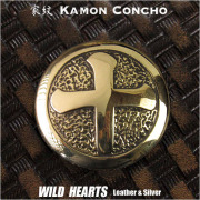 家紋コンチョ　真鍮　島津義久　島津家　家紋　戦国武将　丸に十の字　Samurai Family Japanese Crest Brass Concho　WILD HEARTS Leather&Silver (ID cc3902)