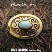 コンチョ 真鍮 ターコイズ ウォーターウェーブ インディアンスタイル  Brass Turquoise Concho Water Wave Native American Style WILD HEARTS Leather&Silver (ID cc4249)