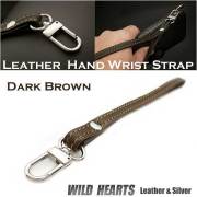 クリックポストのみ送料無料！ハンドストラップ　ストラップ　牛革 レザー  携帯 iPhone　ダークブラウン　スマホケース Genuine Leather Hand Wrist Strap Dark Brown WILD HEARTS Leather&Silver(ID hs1r19)