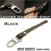 クリックポストのみ送料無料！ハンドストラップ　ストラップ　牛革/レザー /携帯/iPhone　ブラック/黒　スマホケース Genuine Leather Hand Wrist Strap Black WILD HEARTS Leather&Silver(ID hs2r19)