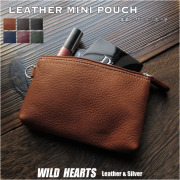 Mサイズ 本革 ミニポーチ 小物入れ 6色 レザー 牛革 メンズ レディース 化粧ポーチ トラベルポーチ Leather Coin Purse Case Mini Pouch 6 Colors WILD HEARTS Leather&Silver (ID mp587t60)