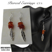 クリックポストのみ送料無料！ピアス 琥珀／アンバー フェザー シルバー925 イヤリング インディアンジュエリー Native American Style Sterling Silver Pierced Earrings Ambers WILD HEARTS Leather&Silver(ID se4187)