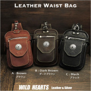 メンズ　ウエストポーチ　ヒップバッグ　ウエストバッグ　レザー/革　ブラウン/ダークブラウン/ブラック　Genuine Leather Biker Waist Pouch/ Hip Bag/Pouch Belt Brown/Dark Brown/Black　WILD HEARTS Leather&Silver (ID wp1318b13)