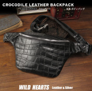 クロコダイル ボディバッグ スリング ショルダーバッグ 斜め掛け バッグ 鰐革 ワニ革 ブラック 黒 メンズ ベリー 本革  Crocodile Skin Leather Backpack Shoulder Sling Bag WILD HEARTS Leather&amp;Silver(ID bb914r30) za022