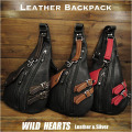 ボディバッグ　ワンショルダー　バックパック　リュック　３色　レザー／本革  Leather Backpack Shoulder Sling Travel Bag shoulder purse Unisex WILD HEARTS Leather&Silver (ID bb3778t24)