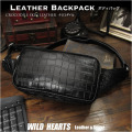 クロコダイル 本革 斜めがけ バッグ ボディバッグ ワニ革 バッグ メンズ ブラック Crocodile Skin Leather Backpack Shoulder Sling Bag Black WILD HEARTS Leather&Silver (ID bb321b22) za005