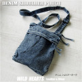 デニム ショルダーポーチ スマホショルダー ショルダーバッグ スマホポーチ レディース スマホポシェット 軽量 斜め掛け リメイク風 WILD HEARTS Leather&Silver(ID sp4936r37)