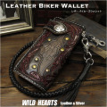 バイカーズウォレット レザーウォレット 長財布 革財布 イージーライダー ハンドメイドカービング Leather Biker Wallet Handcrafted Handmade Motorcycle/Harley Style WILD HEARTS Leather&Silver(ID lw1716)