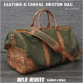 ボストンバッグ トラベルバッグ 旅行 旅行バッグ ショルダーバッグ 2WAY 大容量 大きめ 頑丈 おしゃれ 本革＆キャンバス生地 カービング メンズ ドラムバッグ ジムバッグ ゴルフバッグ Leather&Canvas Boston Bag WILD HEARTS Leather&Silver(ID tb4481)