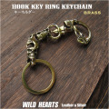 スカル／ドクロ キーフック キーホルダー ブラス 真鍮　髑髏モチーフ Skull Brass Key Chain Key holder WILD HEARTS Leather&Silver (ID kh4026k5)