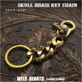 スカル ドクロ キーホルダー キーフック 真鍮 ブラス Skull Key holder Brass key chain　WILD HEARTS Leather&Silver(ID kh348k5)