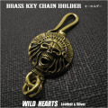 クリックポストで送料無料！キーホルダー キーフック 真鍮 スカル ドクロ Hook Key Ring Keychain Brass Skull WILD HEARTS Leather&Silver(ID kh438k5)