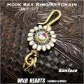 クリックポストで送料無料！ブラスキーホルダー 真鍮 サンフェイス インディアンジュエリー Brass Key Chain/Brass Key Holder WILD HEARTS Leather&Silver （ID kh1730k11）