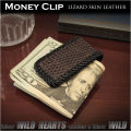 クリックポストのみ送料無料！リザード　トカゲ革　マネークリップ　マグネットクリップ Magnetic Money Clip Genuine Lizard Skin Leather WILD HEARTS Leather&Silver (ID mc3008r3)