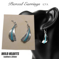 フェザーピアス シルバー925 ターコイズ ネイティブアメリカンスタイル Feather Turquoise Earrings  Sterling Silver  Native American style  WILD HEARTS Leather&Silver (ID se3557)