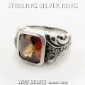 クリックポストのみ送料無料 シルバーリング 印台リング ブラウンジルコニアリング メンズ アクセサリー Sterlingsilver Ring Brown Zirconia WILD HEARTS Leather&Silver (ID sr0795r297)