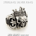 クリックポストのみ送料無料！シルバーリング 指輪 シルバー925 スカル クラウン スティングレイ STERLING SILVER RING Crowned Skull/Stingray WILD HEARTS leather&silver (ID sr0770kr398)