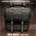 バイク サドルバッグ バイカー 本革 カービング ハーレー アメリカン ツーリングバッグ ブラック カスタム Hand Carved Leather Single/Solo Saddlebag Motorcycle Harley-Davidson Black WILD HEARTS Leather&Silver (ID sb4518)za004