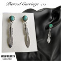 クリックポストのみ送料無料！ターコイズ フェザーピアス シルバー925 インディアンジュエリー風 Turquoise Feather Earrings Native American Style Sterling Silver WILD HEARTS Leather&Silver(ID se4176)