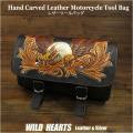 送料無料！ツールバッグ　カービング 　レザー　フォークバッグ　アメリカンイーグル バイク／ハーレー カスタム Eagle Carved Leather Tool Bag Mini Saddle Bag Storage Tool Pouch for Motorcycle Harley-Davidson WILD HEARTS Leather&Silver (ID sb3486)