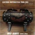レザー 本革 ツールバッグ カービング フォークバッグ バイク／ハーレー スタッズ バイカー ライダー Hand Carved Leather Tool Bag Mini Saddle Bag Storage Tool Pouch for Motorcycle Harley-Davidson WILD HEARTS Leather&Silver(ID sb3876)