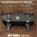 レザー ツールバッグ 本革 フォークバッグ コンチョ／スタッズ付き バイク用／ハーレー カスタム Leather Tool Bag Mini Saddle Bag Storage Tool Pouch for Motorcycle Harley-Davidson WILD HEARTS Leather&Silver (ID tb3948)
