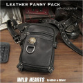 レザー ウエストバッグ ボディバッグ 本革 レッグポーチ レッグバッグ バイカー ショルダーバッグ Leather Biker Fanny Pack Waist Bag WILD HEARTS leather&silver(ID wb3899b6)za002