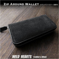 長財布　シャークスキン/鮫革　ラウンドファスナー　本革　財布　ブラック Shark Skin Leather Zip Around Wallet Purse Black WILD HEARTS Leather&Silver (ID lw386)a13