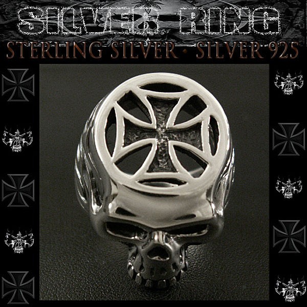 スカルリング アイアンクロスリング 印台リング メンズ ドクロ 髑髏 十字架 指輪 シルバーリング 26号 28号Sterling Silver Ring Cross Skull (sr0789r60)