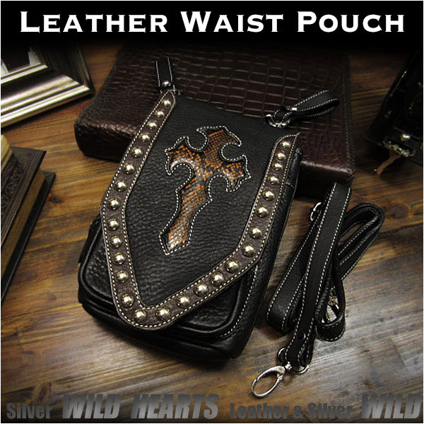 ３WAY　ベルトポーチ　ウエストポーチ／シザーバッグ　　ショルダーバッグ　レザー　本革  Genuine Leather Waist Pouch Purse Belt Pouch Shoulder bag Travel Bag  WILD HEARTS Leather&Silver(ID wp0854r58)