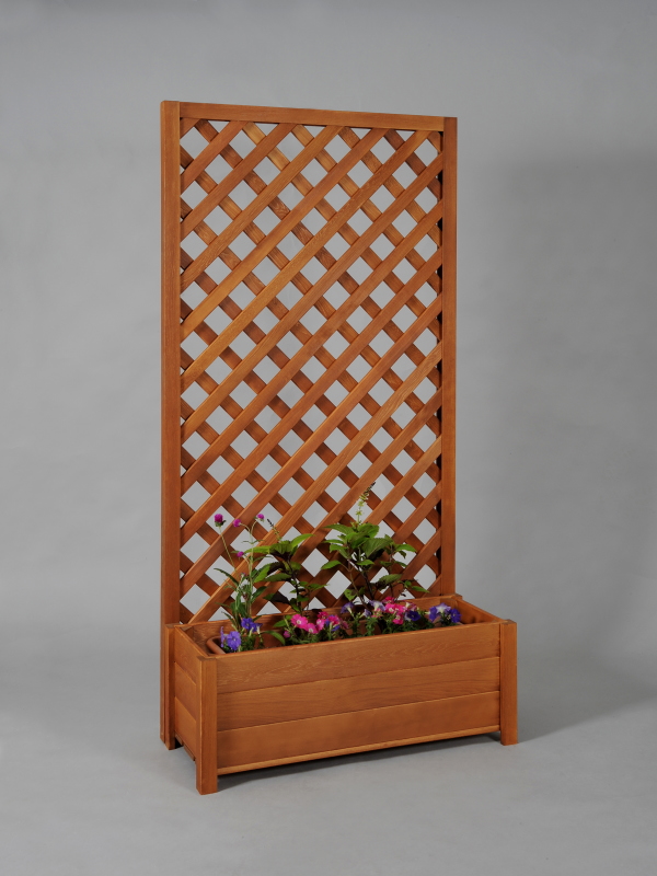 プランター付き・ラティスフェンス匠・チーク色