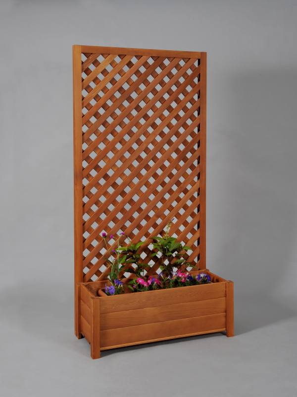 プランター付き・ラティスフェンス匠・チーク色