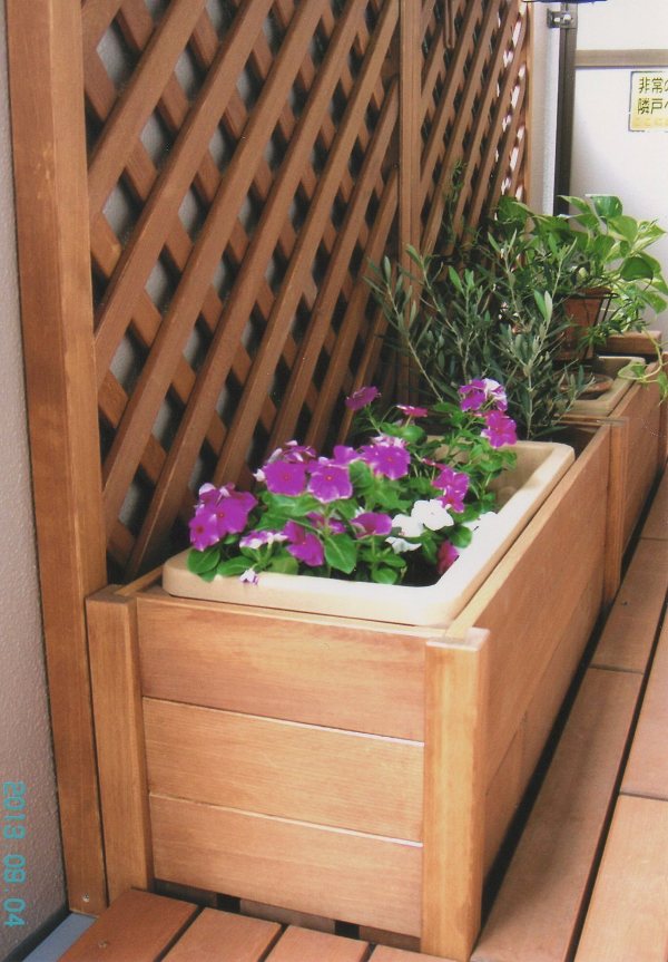 特注プランターボックス付き・ラティスフェンス匠（ノーマル）ななめ格子・チーク色/高さ＋横幅＝合計180cm以内 天然木製 プランター付き