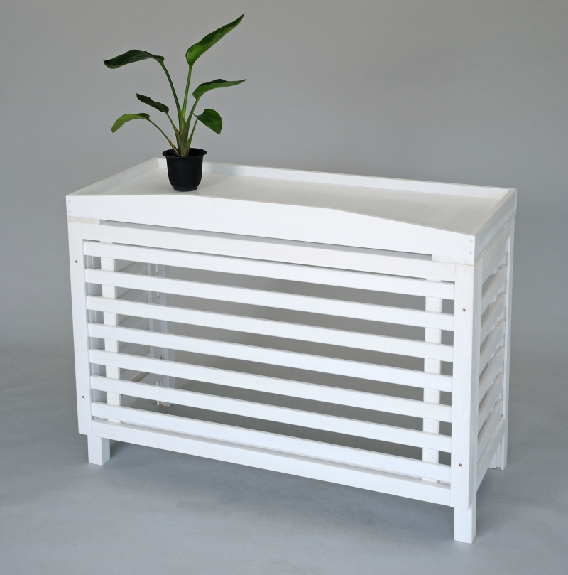 室外機カバー・よこ格子・縦ポイント・ホワイト