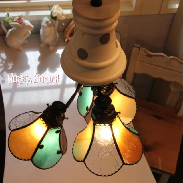 3灯ペンダントランプ 【 ドーリス Doris 】 ステンドグラス ペンダント