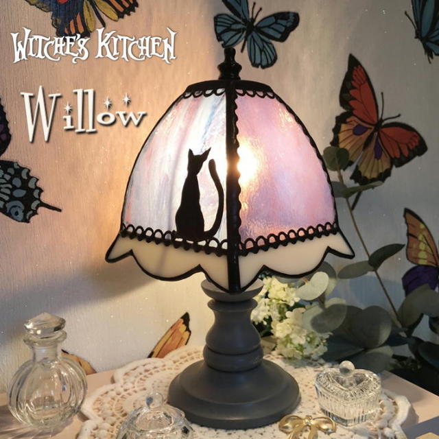 黒猫とキャットフード ヴィンテージ ステンドグラス ローウェル・エレーロ 黒猫とキャットフード ヴィンテージ ステンドグラス ローウェル