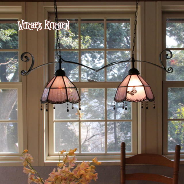 ペンダントライト 【 ジュモー Jumeaux 】 LED対応 レース 2灯 天井照明 ステンドグラス ランプ