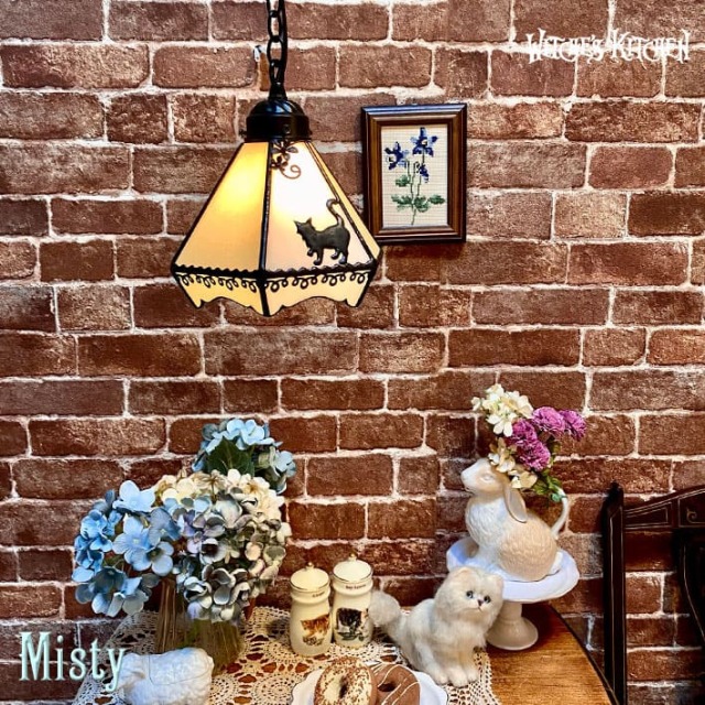 猫のペンダントライト 【 路地裏のミスティ Misty 】 LED対応 ステンド