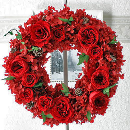 プリザーブドフラワーリース クラージュ 幸福感が漂う暖かいレッド